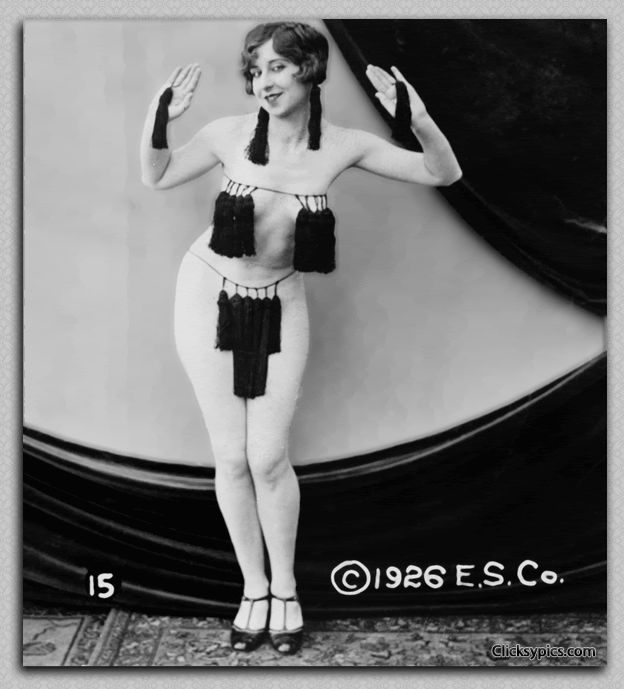 1926 - Pretty and peppy (Partially nude woman, wearing tassels, full length, standing, facing slightly left, with hands raised.)